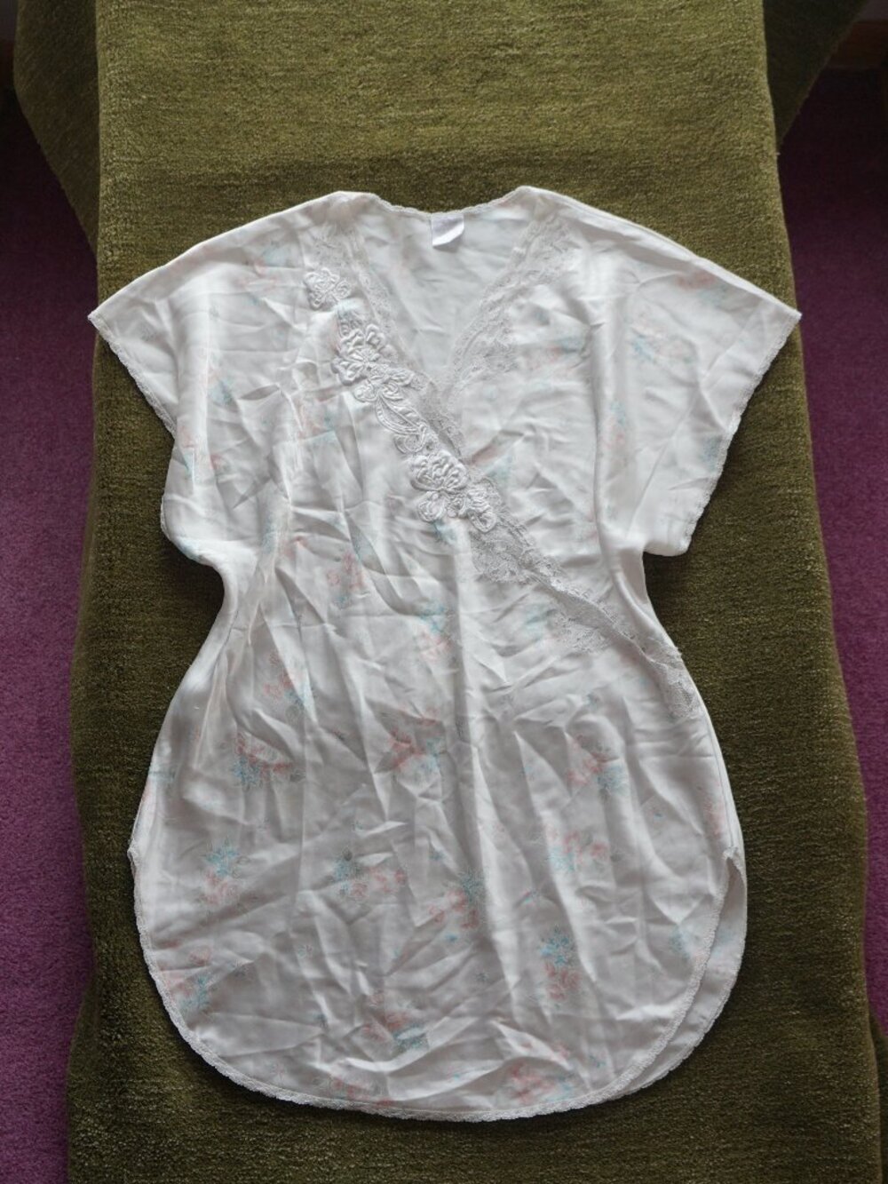 Vintage Etienne White Lace Floral Sleep Dress Mini Nightgown M